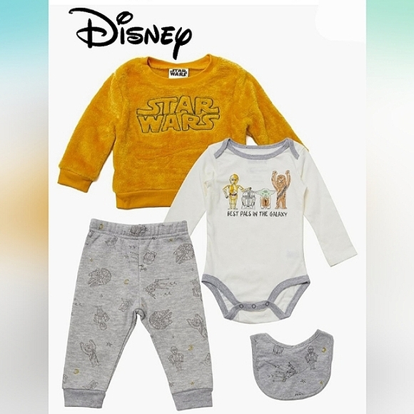 Disney Other - DISNEY Star Wars 4pc Baby Sweatshirt Onesie Jogging Pants Bib Infant Set NWT